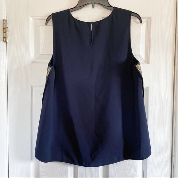 J. Crew Navy Metallic Gold Chevron Blouse - Picture 4 of 6